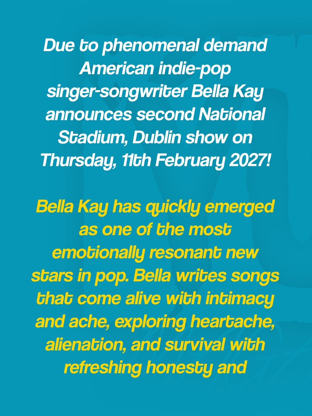 Bella Kay adds second National Stadium show for 11th February 2027 — photo 2