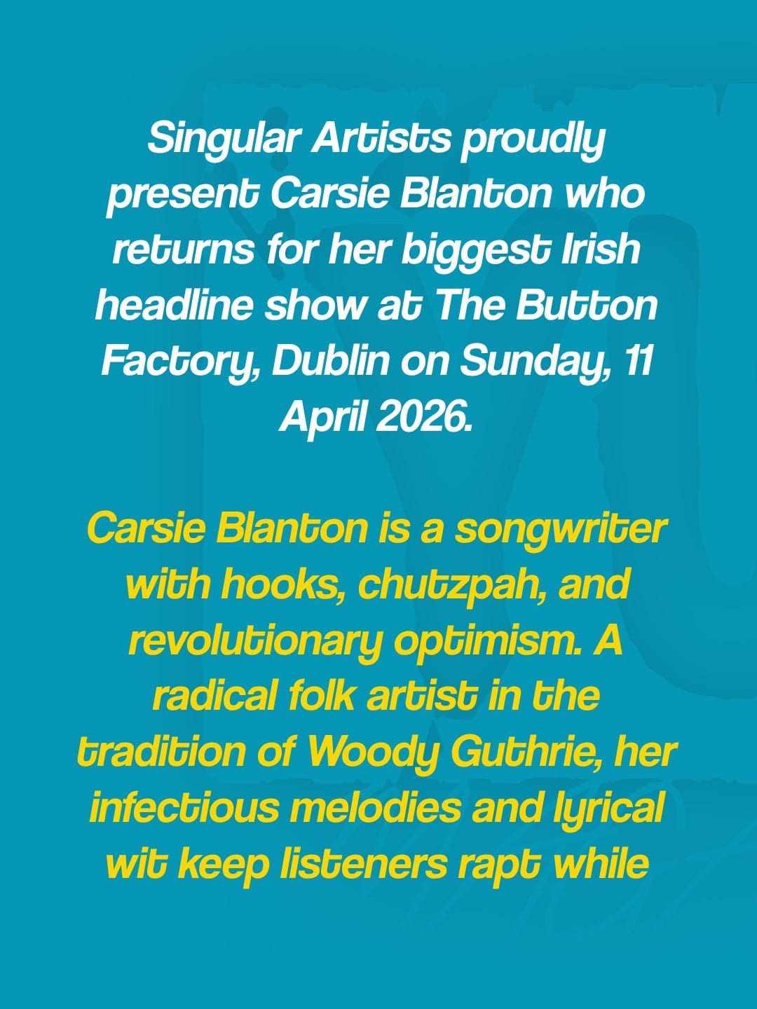Carsie Blanton announces Button Factory show for 11th April 2027 — photo 2