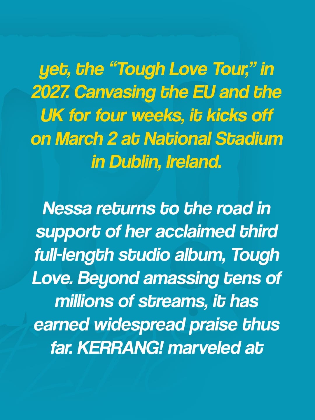 Nessa Barrett announces National Stadium show for 2nd March 2027 — photo 3