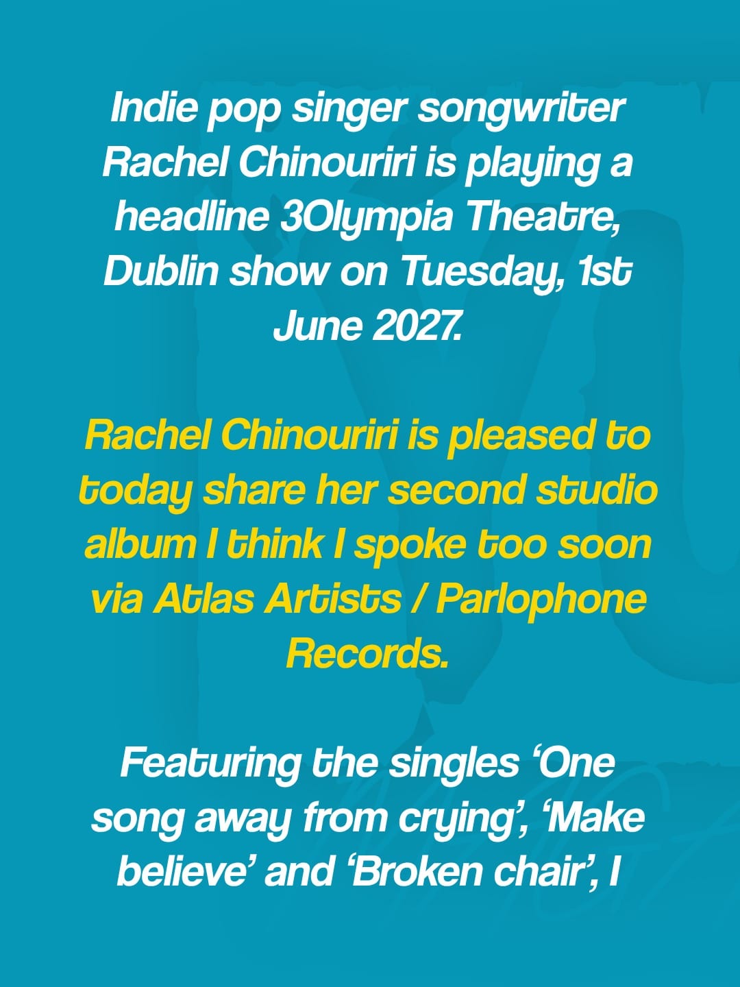 Rachel Chinouriri announces 3Olympia Theatre show for 1st June 2027 — photo 2