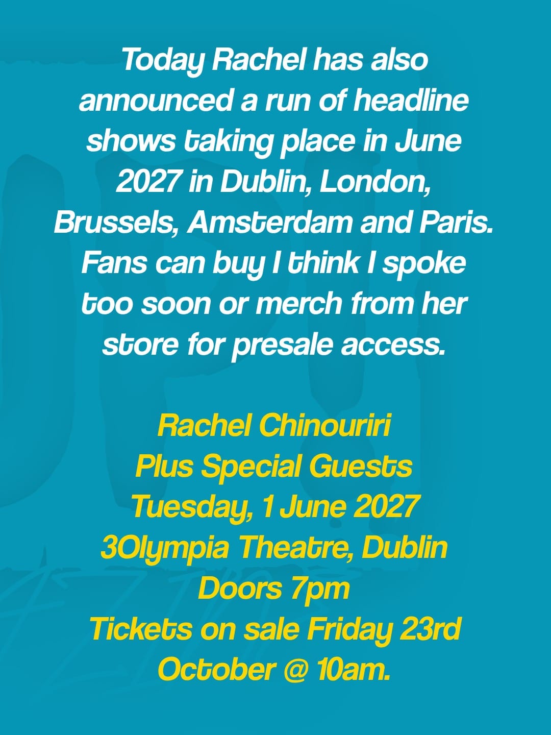 Rachel Chinouriri announces 3Olympia Theatre show for 1st June 2027 — photo 7