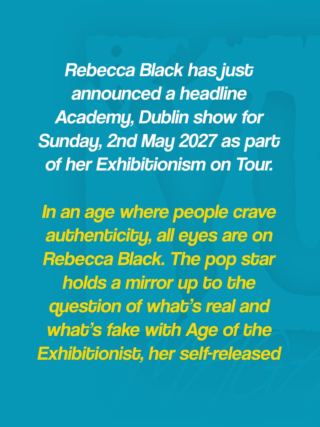 Rebecca Black announces The Academy Dublin show for 2nd May 2027 — photo 2