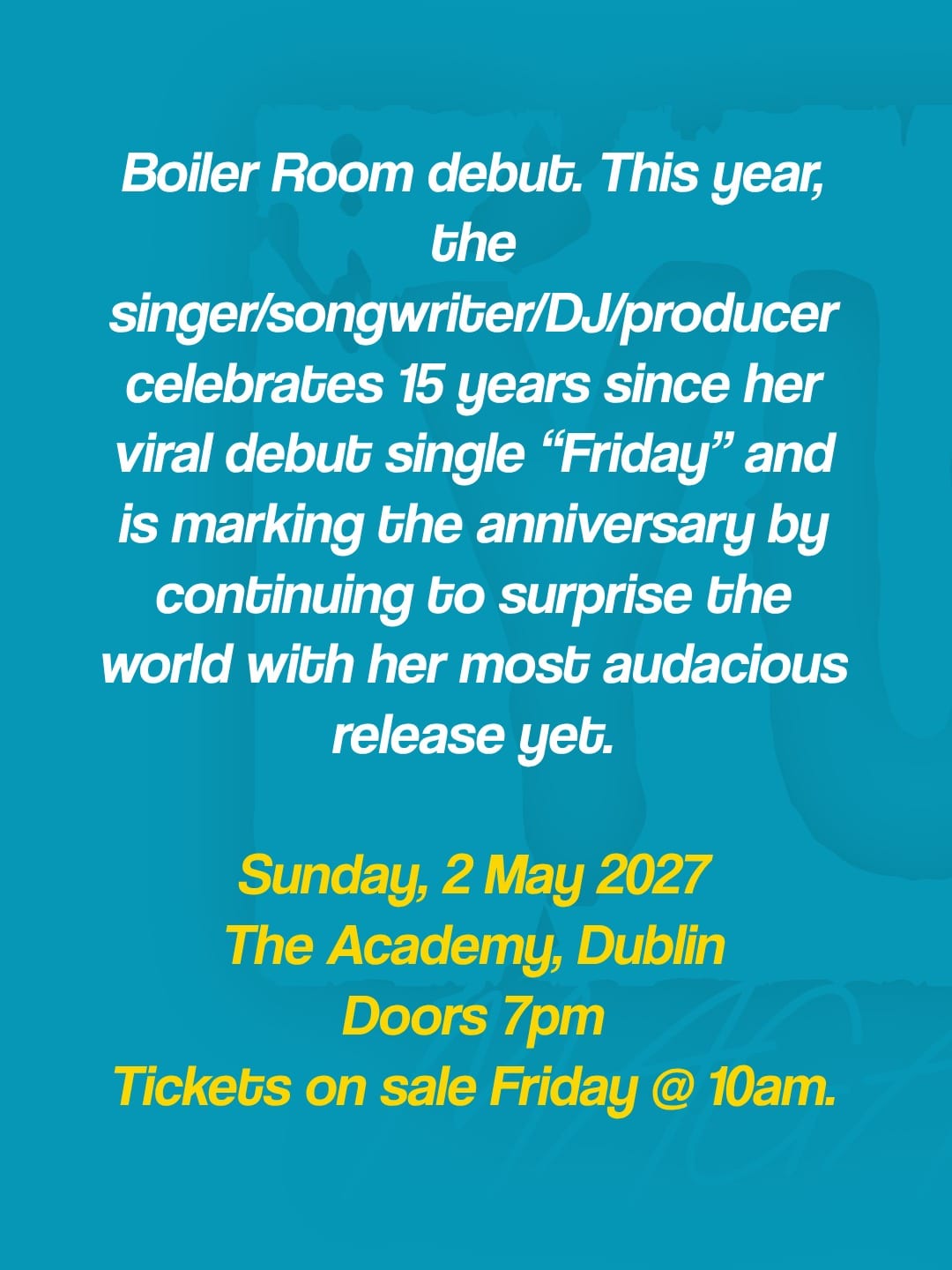 Rebecca Black announces The Academy Dublin show for 2nd May 2027 — photo 4
