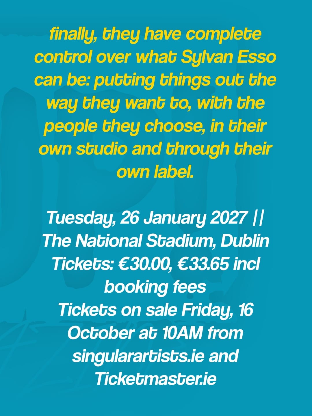 Sylvan Esso announce National Stadium Dublin show for 26th January 2027 — photo 7
